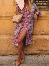 Load image into Gallery viewer, Vestido curto boêmio estampado retrô abotoado