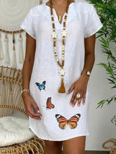 Load image into Gallery viewer, Vestido de algodón con cuello de pico y estampado de mariposas