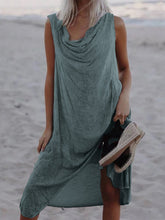 Load image into Gallery viewer, Vestido feminino com gola de veludo de linho e algodão