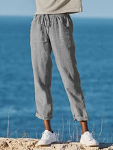 Load image into Gallery viewer, Women's cotton and linen pants with drawstring