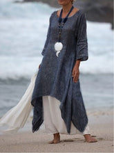 Load image into Gallery viewer, Asymmetric vintage linen dress with 3/4 sleeves and round neck