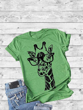 Load image into Gallery viewer, Giraffe Print Scoop Neck Short Sleeve Round Neck T-Shirt