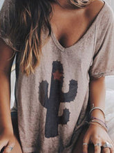 Load image into Gallery viewer, Camiseta feminina vintage com estampa de cacto casual