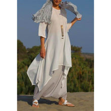 Load image into Gallery viewer, Asymmetric vintage linen dress with 3/4 sleeves and round neck