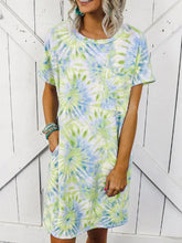Load image into Gallery viewer, Vestido de manga corta con bolsillo con cuello redondo y estampado tie-dye a la moda para mujer