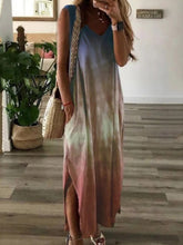 Load image into Gallery viewer, Vestido feminino solto e confortável com decote em V sem mangas gravata