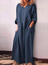 Load image into Gallery viewer, Vestido holgado de algodón y lino con manga larga para mujer
