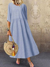 Load image into Gallery viewer, Cotton and linen midi dress with pinstripe