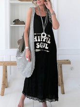Load image into Gallery viewer, Women's cotton and linen print dress with letters