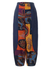 Load image into Gallery viewer, Calça patchwork feminina de linho com estampa de perna reta