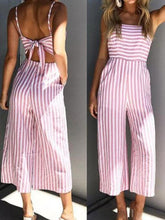 Load image into Gallery viewer, Long striped cotton and linen jumpsuit