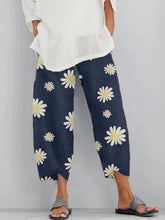 Load image into Gallery viewer, Calça casual feminina de algodão e linho com estampa margarida