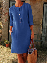 Load image into Gallery viewer, Vestido midi de manga comprida abotoado