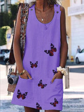 Load image into Gallery viewer, Sleeveless dress with butterfly print for women