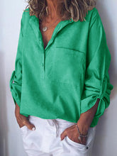 Load image into Gallery viewer, Camisa casual feminina de algodão com bolso selvagem