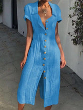 Load image into Gallery viewer, Women's casual single-breasted cotton and linen dress