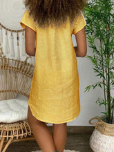 Load image into Gallery viewer, Vestido feminino com estampa de borboleta com decote em V solto de algodão e linho