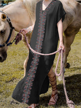 Load image into Gallery viewer, Vestido de playa con cuello de pico estampado de manga larga estilo étnico para mujer