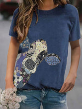 Load image into Gallery viewer, T-shirt feminina de manga curta com estampa de cabeça de touro vintage vintage