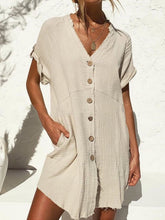 Load image into Gallery viewer, Vestido camisero holgado de algodón y lino para mujer