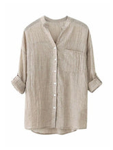 Load image into Gallery viewer, Camisa holgada holgada de algodón y lino para mujer