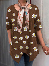 Load image into Gallery viewer, Women's short-sleeved shirt with round neck and linen and cotton print