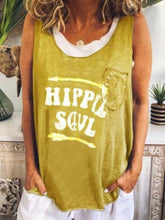 Load image into Gallery viewer, Camiseta sem mangas com strass HIPPIL SOUL e letras impressas em cor sólida