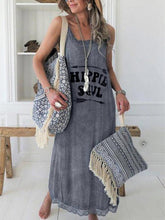 Load image into Gallery viewer, Women's cotton and linen print dress with letters