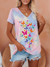 Load image into Gallery viewer, Camiseta feminina com decote em V com estampa de borboleta