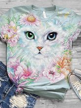 Load image into Gallery viewer, Camiseta de algodão vintage com estampa de gato em volta