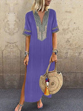 Load image into Gallery viewer, Vestido casual casual con cuello en V para mujer en estilo étnico