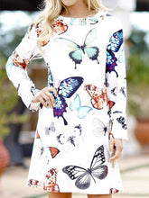 Load image into Gallery viewer, Round Neck Butterfly Print Long Sleeve Dress