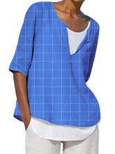 Load image into Gallery viewer, Camiseta feminina de algodão xadrez de manga comprida