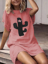 Load image into Gallery viewer, Tela suelta de lino con cuello redondo y estampado de cactus para mujer