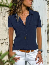 Load image into Gallery viewer, Camisa de solapa de manga corta para mujer