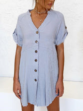 Load image into Gallery viewer, Vestido camisero holgado de algodón y lino para mujer