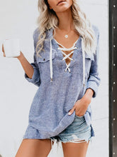 Load image into Gallery viewer, Striped V-neck cotton and linen shirt for women