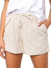 Load image into Gallery viewer, Shorts casuais femininos de algodão e linho com cordão elástico