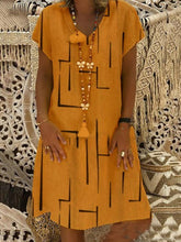 Load image into Gallery viewer, Vestido folgado com decote em V em algodão estampado e linho