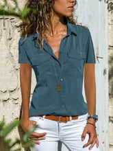 Load image into Gallery viewer, Camisa de solapa de manga corta para mujer