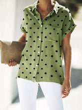 Load image into Gallery viewer, Women's short-sleeved cotton and linen shirt with polka dots