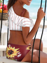 Load image into Gallery viewer, Women's swimsuit with floral sun stripe print