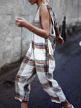 Load image into Gallery viewer, Macacão feminino grande xadrez mistura de algodão