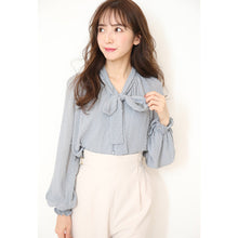 Load image into Gallery viewer, Chiffon shirt with bow tie and lantern sleeves