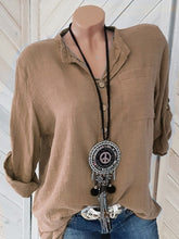 Load image into Gallery viewer, Camisa feminina de algodão e linho com bolso com decote em V