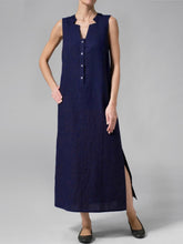 Load image into Gallery viewer, Women's sleeveless V-neck cotton and linen dress