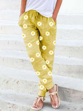 Load image into Gallery viewer, Pantalón casual de mujer de algodón y lino con estampado de margaritas