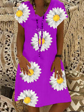 Load image into Gallery viewer, Women's Daisy Print V-Neck Dress