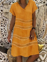 Load image into Gallery viewer, Vestido de mujer de algodón y lino con cuello de pico