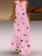 Load image into Gallery viewer, Vestido longo sem mangas com decote em V e estampa borboleta